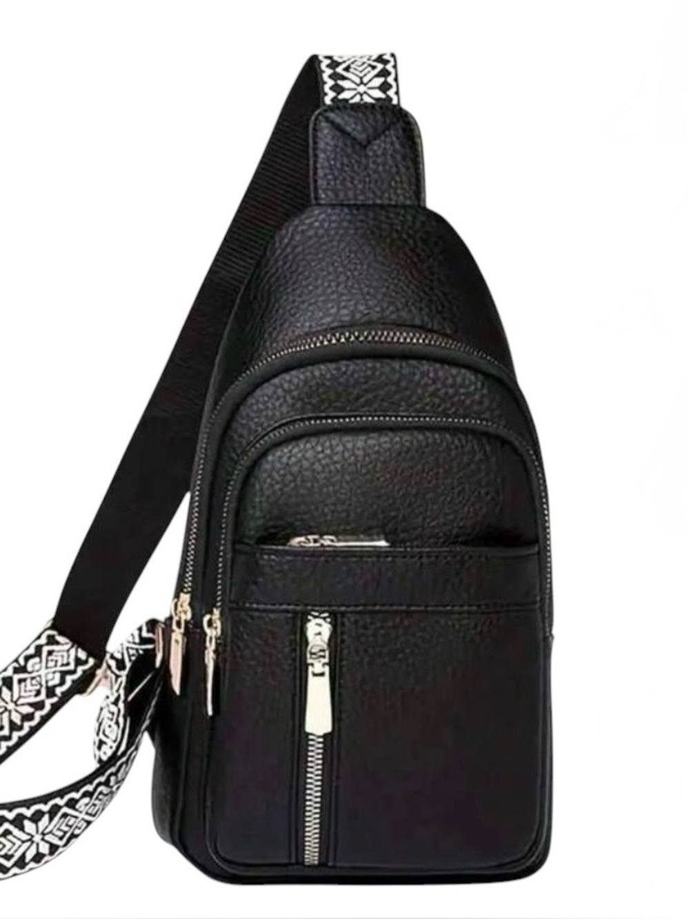 Boutique Black Vegan Pebbled Leather Sling Bag - NWT